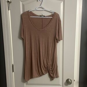 Women's V-Neck Ruched Tan Top
